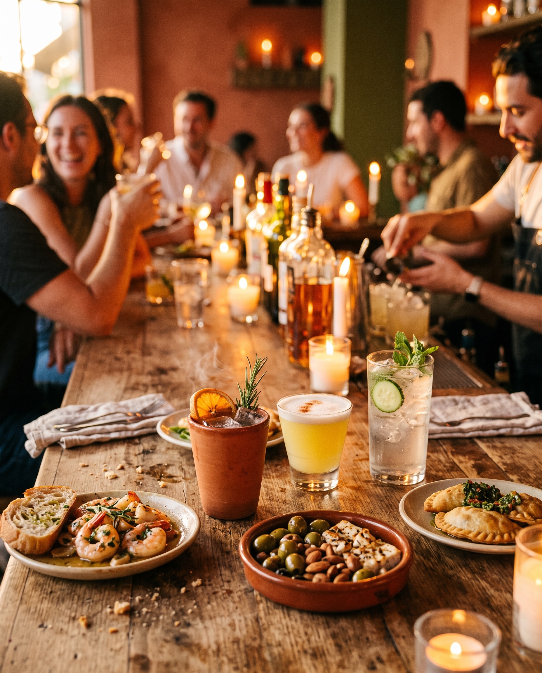 Happy hour cocktails and small plates at the bar