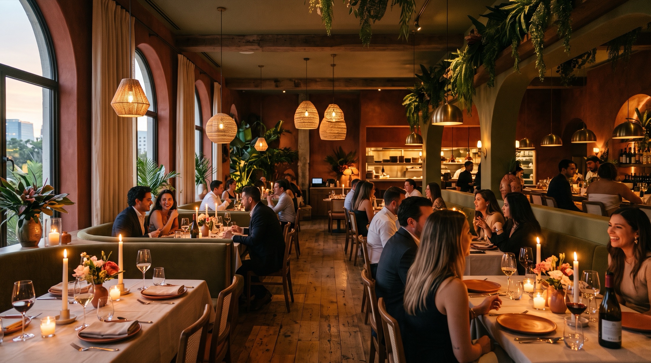 Casa Blanca supper club dining room at golden hour
